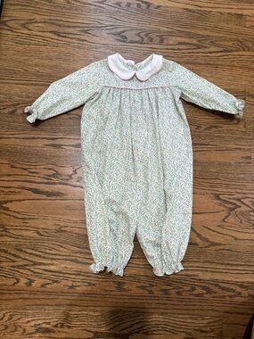 Anvy Kids Floral Baby Long Romper with Peter Pan Collar - Pink & Green